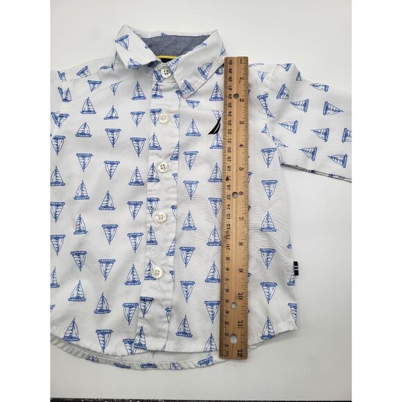 NAUTICA Baby Boys 3-6M Button Up Dress Shirt Ships Coastal Blue White - Picture 4 of 5